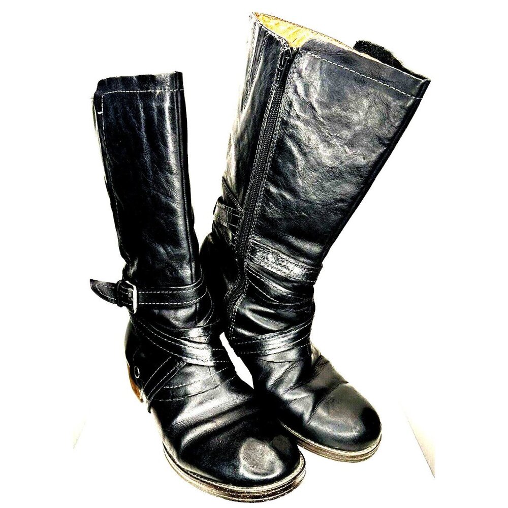 Naya Womens Leather Boots B3196L1001 Sabre Riding Tall Heels Zipper Black 8M
